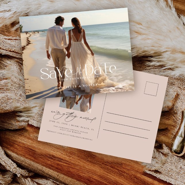 Modern Topography Full Photo Wedding Save The Date Postcard (Creator Uploaded)