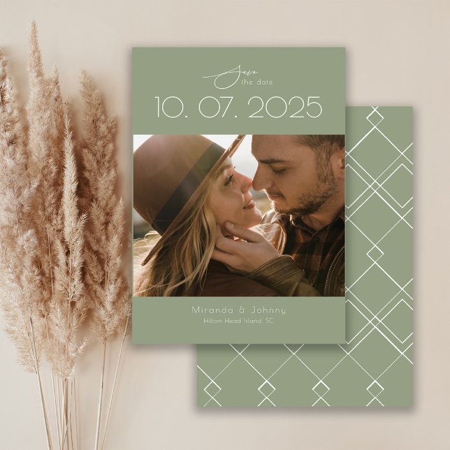 Modern Topography Sage Wedding Photo Save The Date (Creator Uploaded)