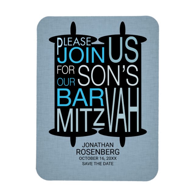 Modern Torah Blue Bar Mitzvah Save the Date Magnet (Vertical)