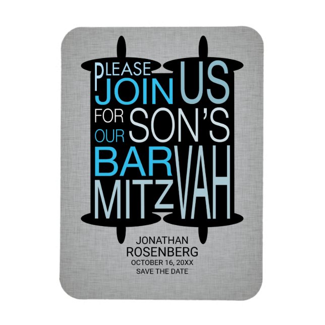 Modern Torah Grey Bar Mitzvah Save the Date Magnet (Vertical)
