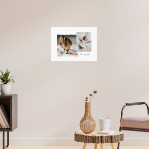 Modern torn edge multi photo personalised script poster