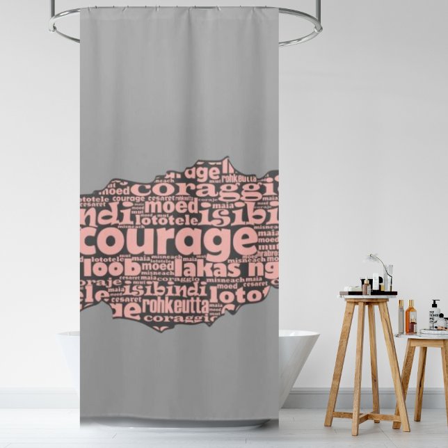 Modern Torn Grey & Pink Courage Typography Shower Curtain (Modern Torn Grey & Pink Courage Typography Shower Curtain)