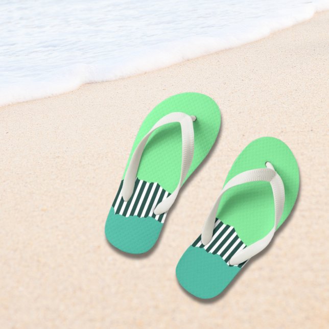 Modern Torn Stripes Green Layered  Kid's Thongs (Modern Torn Stripes Green Layered Kid's Flip Flops)