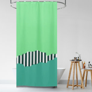 Modern Torn Stripes Green Layered Shower Curtain