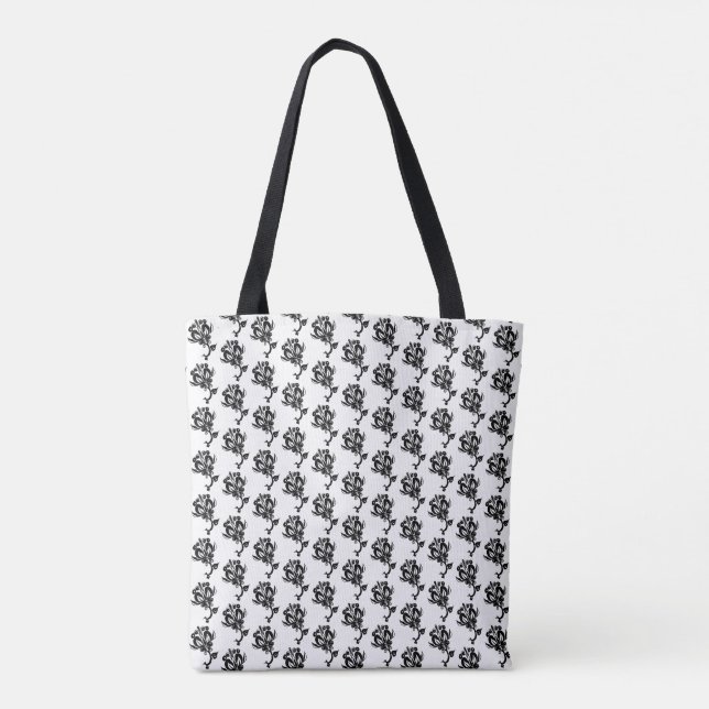 Modern Tote Bag with Black Roses  (Back)