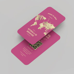Modern Tour Agency Travel Planner Pink Map Business Card