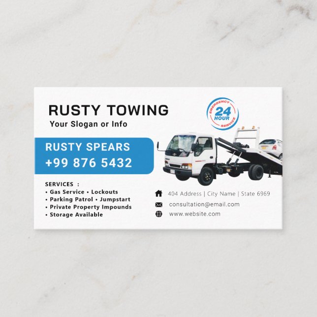 Modern Towing Service | white Business Card (Front)