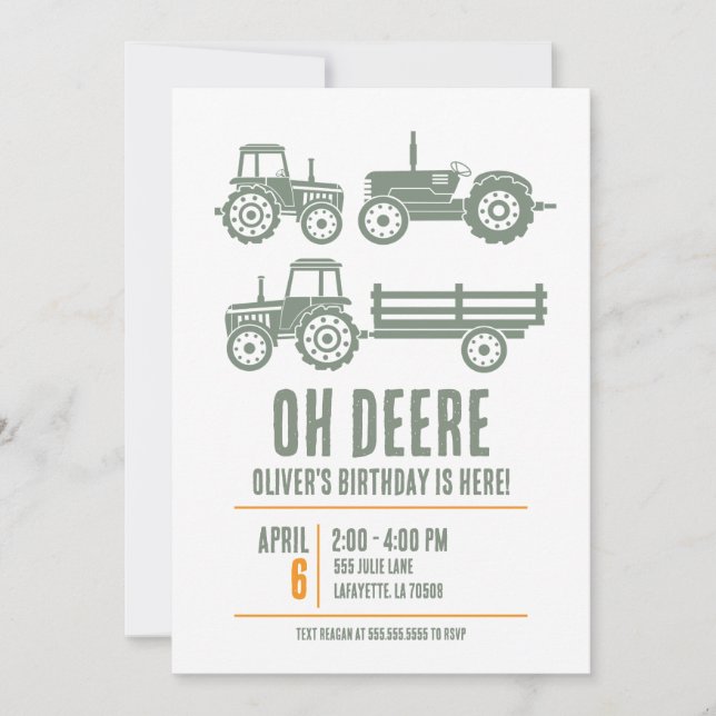 Modern Tractor Kid Birthday Party  Invitation (Front)