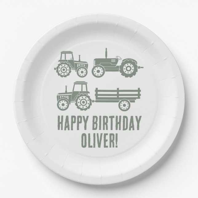 Modern Tractor Kid Birthday Party  Paper Plate (Front)