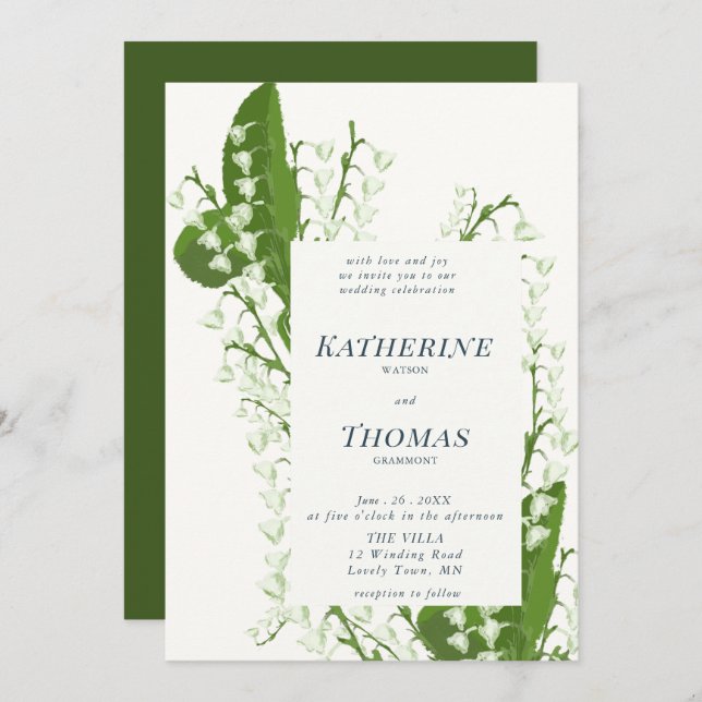 Modern Tradition Floral Frame Lily Valley Wedding Invitation (Front/Back)