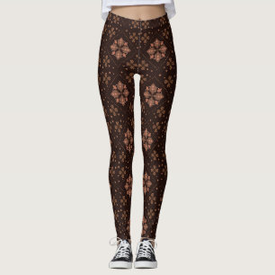 Modern Traditional Batik Floral Brown Pattern Leggings