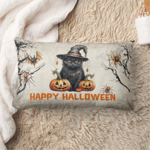 Modern traditional classic Halloween black cat Lumbar Cushion