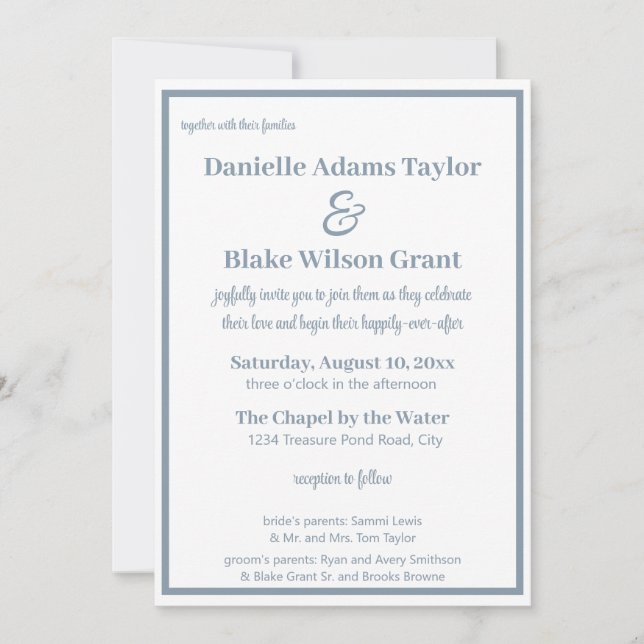 Modern Traditional Dusty Blue White Photo Wedding  Invitation (Front)