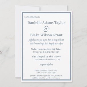 Modern Traditional Dusty Blue White Photo Wedding  Invitation