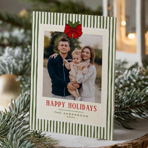 Modern Traditional Happy Holidays Name & Photo Holiday Card