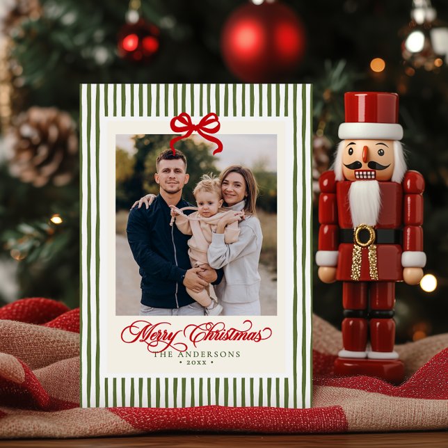 Modern Traditional Merry Christmas Name & Photo Holiday Card (Creator Uploaded)