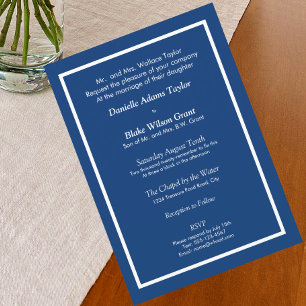 Modern Traditional Navy & White Photo Wedding Invitation