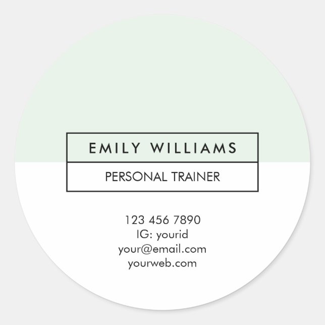 Modern Trainer Clean Layout Pastel Green Promotion Classic Round Sticker (Front)