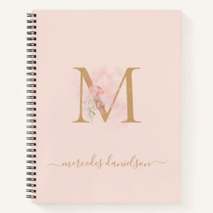 Modern Transparent Blush Pink Floral Monogrammed   Notebook