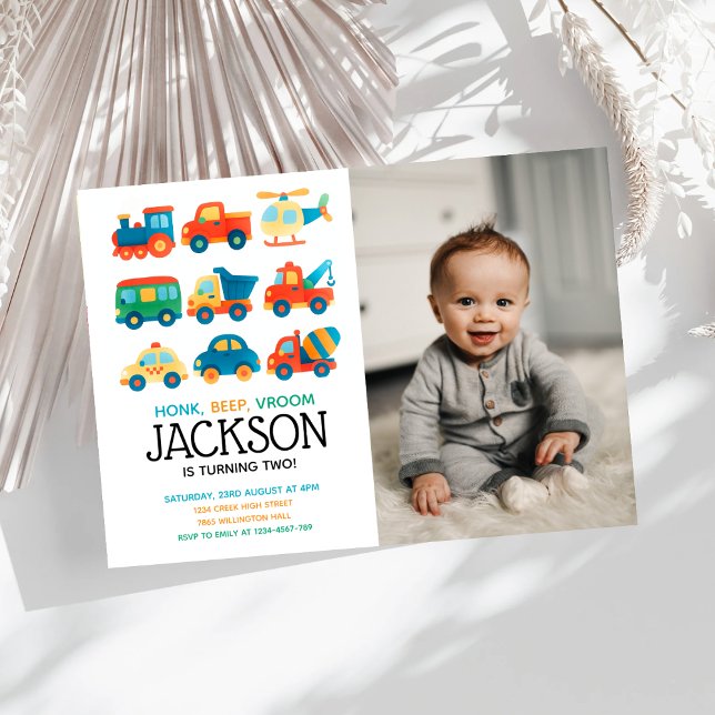 Modern Transport Boys Birthday Photo Invitation (Creator Uploaded)