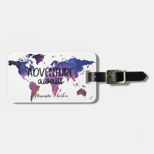 Modern Travel Adventure Awaits Girly Map Luggage Tag