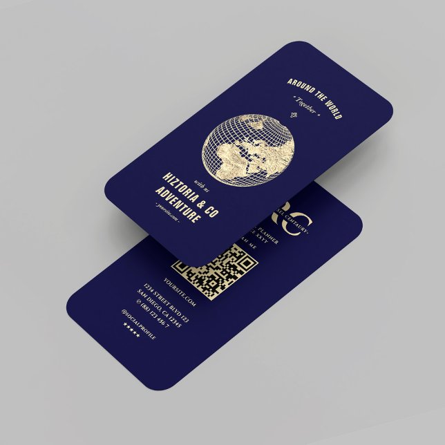 Modern Travel Agency Gold Globe Midnight Blue  Business Card (Modern Travel Agency Gold Globe Midnight Blue Business Card
)