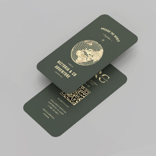 Modern Travel Agent Adventure Green Gold Globe  Business Card
