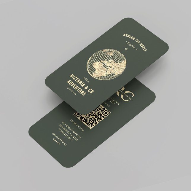 Modern Travel Agent Adventure Green Gold Globe  Business Card (Modern Travel Agent Adventure Green Gold Globe Business Card
)