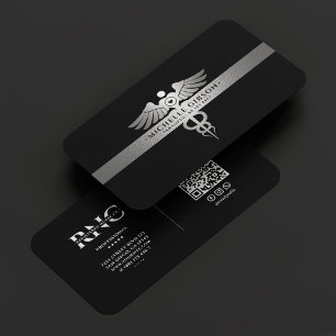 Modern Travel Nurse Caduceus Black Silver Business Card