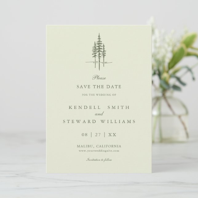 Modern Tree Forest Rustic Wedding Save the Date In (Standing Front)