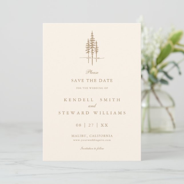 Modern Tree Forest Rustic Wedding Save the Date In (Standing Front)