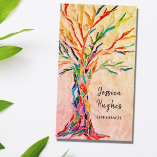 Modern Tree Life Coach Beige Business Card