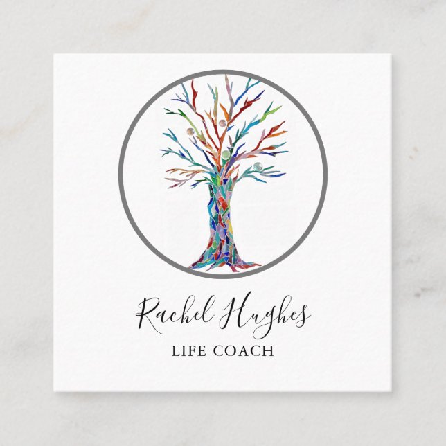 Modern Tree Life Coach Square Business Card (Front)
