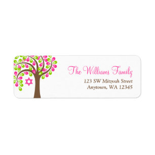 Modern Tree of Life Pink Green Bat Mitzvah Return Address Label