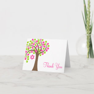 Modern Tree of Life Pink Green Thank You Card