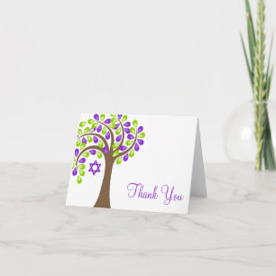 Modern Tree of Life Purple Green Thank You Card