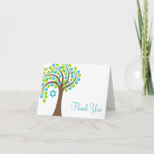 Modern Tree of Life Teal Blue Green Thank You Card