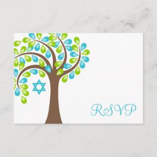 Modern Tree of Life Teal Green Bat Mitzvah RSVP Card