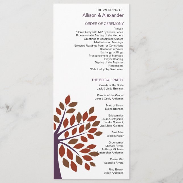 Modern Tree Wedding Program (Front)