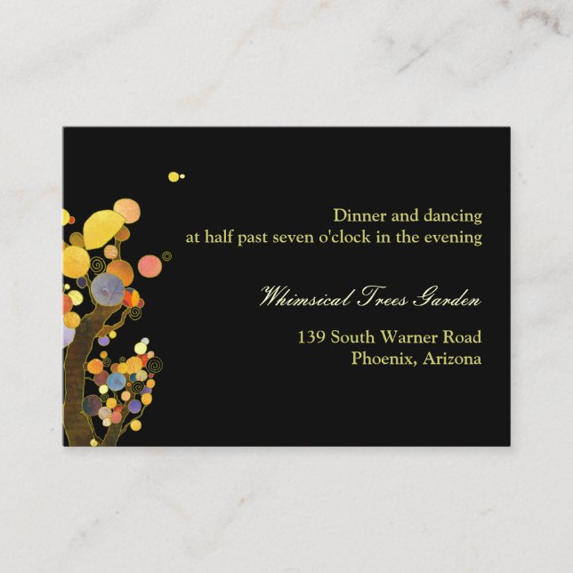 Modern Trees Black Wedding Reception Enclosure Card (Front)