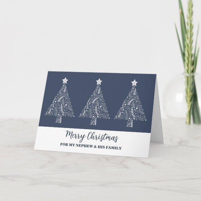 Modern Trees Nephew & Family Merry Christmas Card (Front)