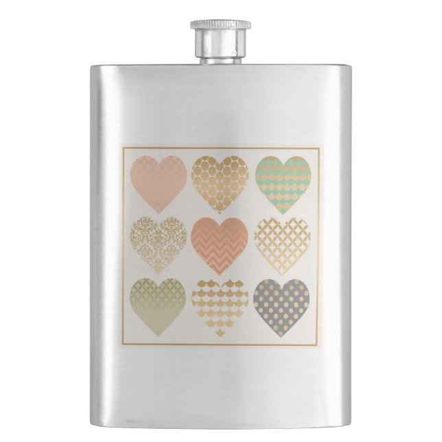 modern trends graphic hearts hip flask (Front)