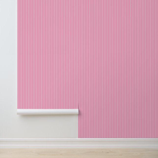 Modern Trendy 1" Pinstripe Baby Pink Girls Nursery Wallpaper (Application)