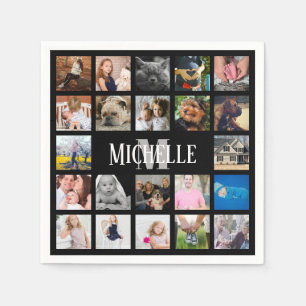 Modern Trendy 22 Family Photo Collage & Name Napkin