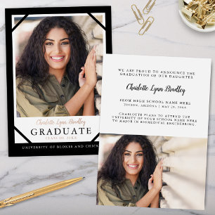Modern Trendy 2 Photo Foil Graduation Announcement
