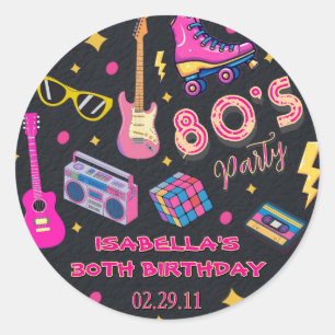 Modern Trendy 80's Birthday Party Retro Classic Round Sticker