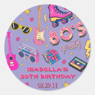 Modern Trendy 80's Birthday Party Retro  Classic Round Sticker