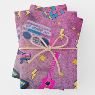 Modern Trendy 80s Style Pretty  Neon Pink Purple Wrapping Paper Sheet