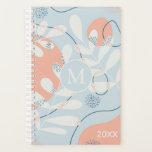 Modern Trendy Abstract Botanical Art Planner<br><div class="desc">Abstract botanical art in pastel shades of blue and peach personalised with initial and year.</div>