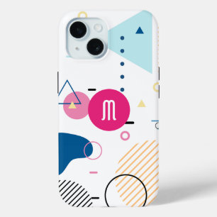 Modern Trendy Abstract Geometric Art Monogram iPhone 15 Case